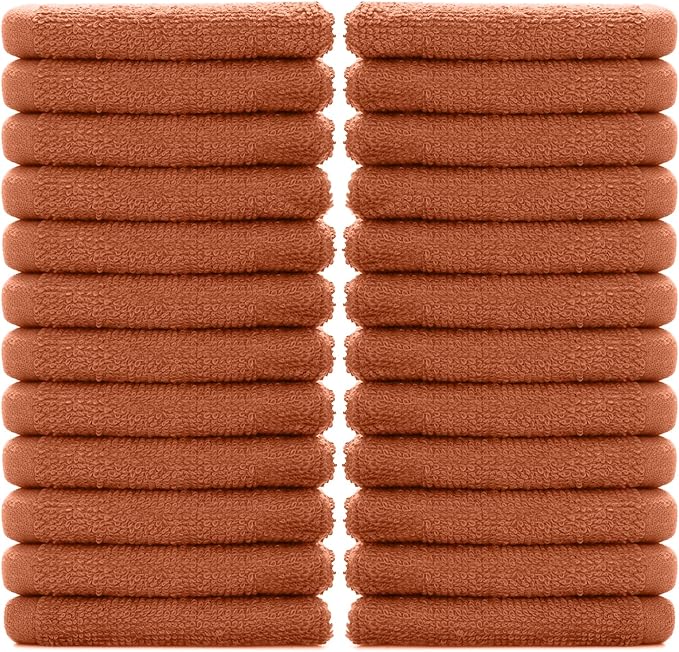 DAN RIVER 100% Cotton Washcloths 24 Pack Premium Quality Face and Body Cloth, Quick Dry Essential Towels for Bathroom, Hand, Kitchen & Cleaning, Baby Rugs | 12X12 in | 400 GSM | Orange