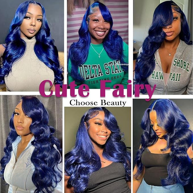 30 Inch Royal Blue Lace Front Wigs Human Hair 13x6 Lace Front Wigs Dark Blue Body Wave Human Hair Lace Front Wigs Pre Plucked with Baby Hair Dark Blue Colored Glueless Human Hair 200% Density