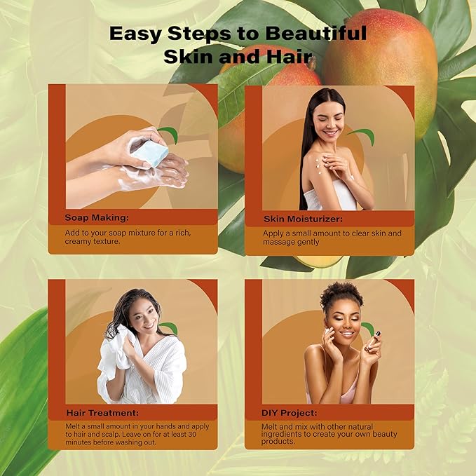 Raw Mango Butter 30 oz. / 1.9 lbs. - 100% Pure Natural Unrefined - Great for Skin, Body and Hair Growth. DIY Soap Making, Body Butter, Lotions and Creams.