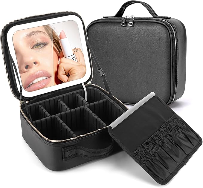 Makeup Bag with Mirror is with Waterproof Design Makeup Bag With Led Mirror, Best Gift is Makeup Case With Lighted Mirror.Makeup Bag With Mirror 3 Color Scene (black)