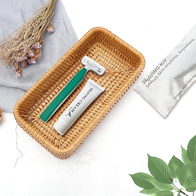 50 Pack 3 Blades Shave Razor kit in Bulk Pivoting Head with Protective Guard 15g Cream Individually Wrapped Paper Bag for Hotel,Airbnb, Homeless,Shelter Camping Travel On The Go