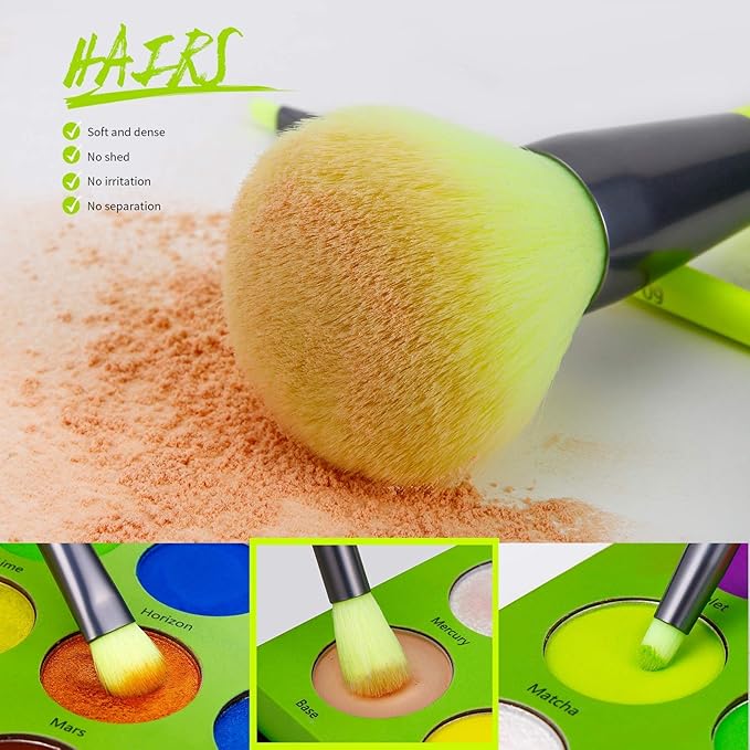 docolor 54Colors Gemstone Eeyshadow Palette +10Piece Neon Green Makeup Brushes Set Ultra Pigmented Matte Shimmer Metallic Natural Blendable Cream Powder Long Lasting Waterproof Make Up Eye Shadow