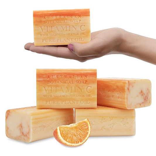 Australian Botanical Soap Vitamin C with Valencia Orange Oil 6.6 oz Luxury Soap Bars Enriched with Shea Butter, Suitable for Men, Women and All Skin Types, Pack of 4
