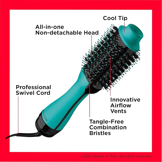 REVLON One Step Hair Dryer And Volumizer Hot Air Brush, Turquoise Volumizer, 1 Count
