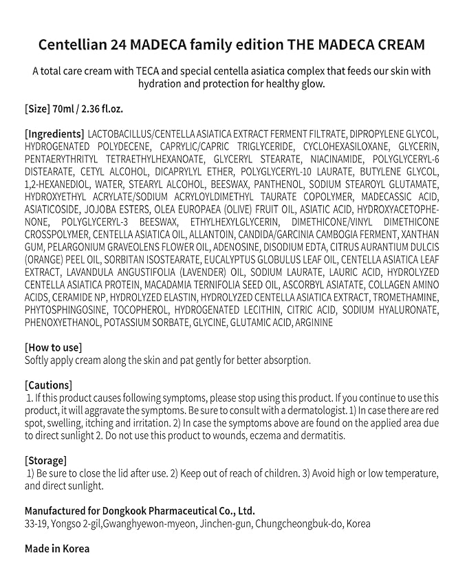 CENTELLIAN 24 Madeca Cream (Special Edition - Family, 2.4fl oz) - Centella Moisturizer for Face, Korean Skin Care. Dry, Sensitive Skin. TECA, Centella Asiatica, Madecassoside