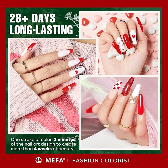 MEFA Gel Nail Polish Set, 6 Colors Burgundy Red Dark Green Glitter Gel Polish Silver Gold Sparkle Nail Polish Manicure Soak Off Salon Gifts for Women Girl