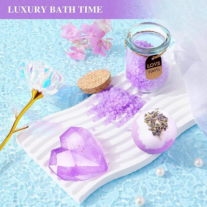 LUCOTIYA Birthday Gifts for Women, Self Care Gifts for Women Get Well Soon Gifts Basket, Lavender Relaxing Spa Gift Basket, Unique for Mom, Friends, Sister, Grandma