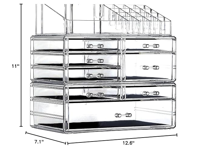 Cq acrylic 3 Pack Clear Make Up Organizer Countertop,Stackable 8 Drawers Makeup Storage,Cute Vanity Organizers for Dresser Hair Clip,Jewelry,Beauty Product Desk and Bathroom Organizers and Storage