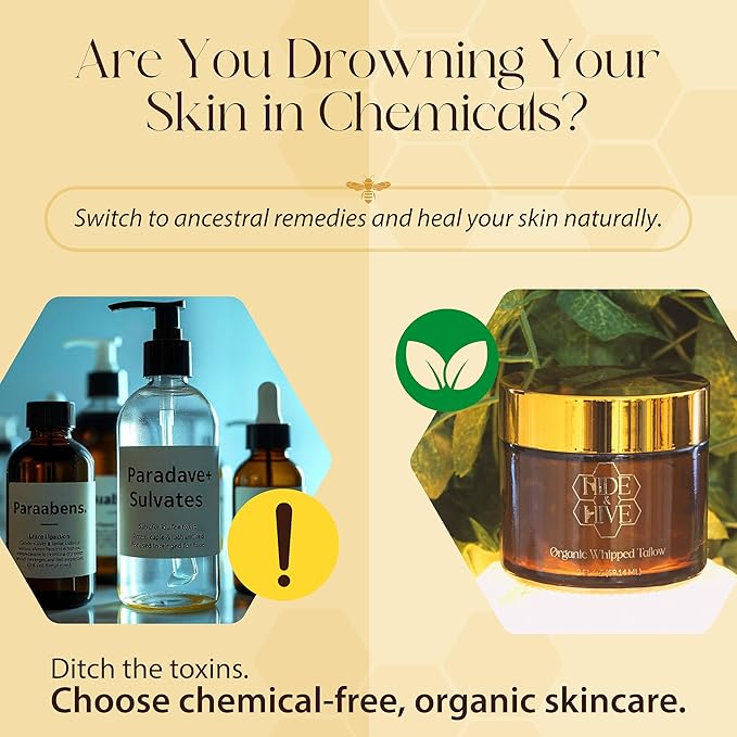 HIDE & HIVE Whipped Tallow Balm – Grass-Fed Moisture for Face, Body & Hands – Organic Beef Tallow for Skin with Royal Jelly & Propolis – Clean, Non-Greasy Balm for Dry, Sensitive Skin