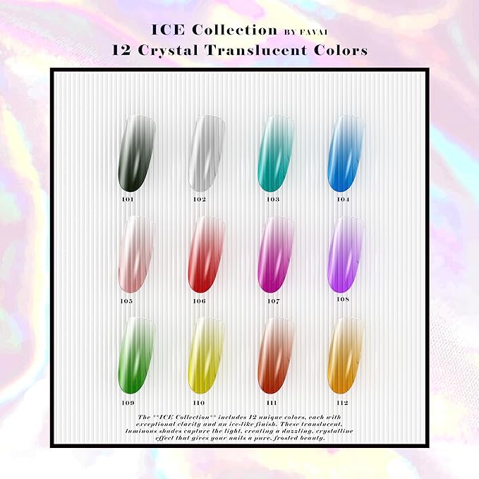 FAVAI ICE Collection (#I) 12 Colors Airbrush Gel Nail Polish Air Gel Set - 12 Crystal Translucent Colors for Stunning Nail Art 12 * 10ml