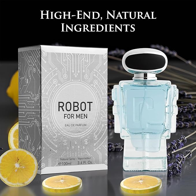 Robot for Men - Woody Aromatic Fragrance - Top Notes of Lavender, Lemon Zest & Apple - Base Scents of Lavender, Vanilla & Vetiver Nuances - Free of Paraben - Elegant 100ml Bottle, Parfume for Men