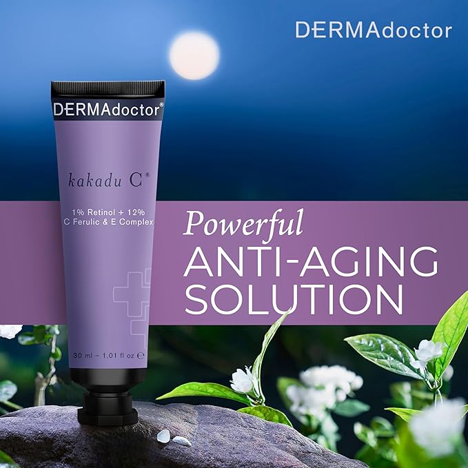 DERMAdoctor Kakadu C Dermatologist Formulated 1% Retinol Cream + Vitamin C, E Ferulic Complex, Anti Aging Face Cream to Brighten, Smooth and Firm. Hyperpigmentation Treatment for Face - 1.01 fl oz