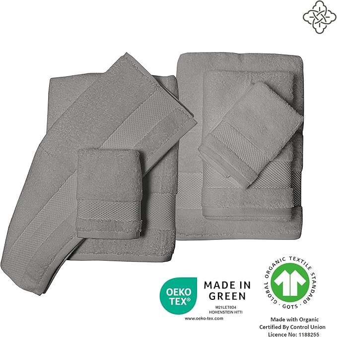 BIOWEAVES 100% Organic Cotton 700 GSM Plush Washcloths 13" x 13" GOTS Certified - Light Grey, Pack of 12