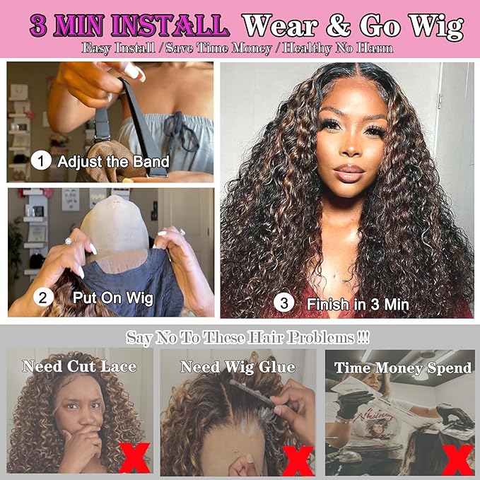5×5 Closure Bob Wig Human Hair Glueless Wigs Human Hair Pre Plucked Pre Cut Short Curly Human Hair Wig Water Wave C Part Balayage Ombre Lace Frontal Human Hair Wigs for Black Women P1B/30 22 Inch