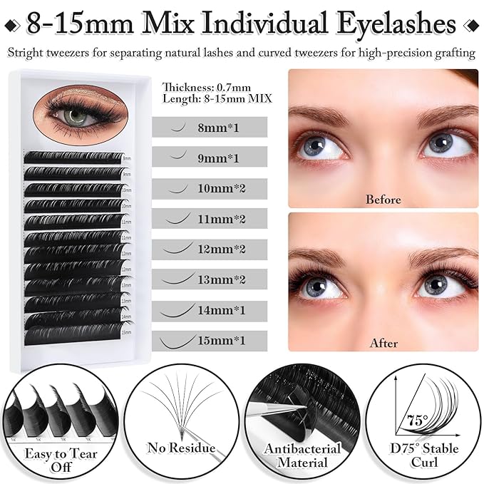 404 Pcs Professional Lash Extension Supplies Kit with Lash Clusters,Lash Fan, Extension Glue,Eyelash Remover,Tweezers, Eyelash Extension Kit for Beginners, Black