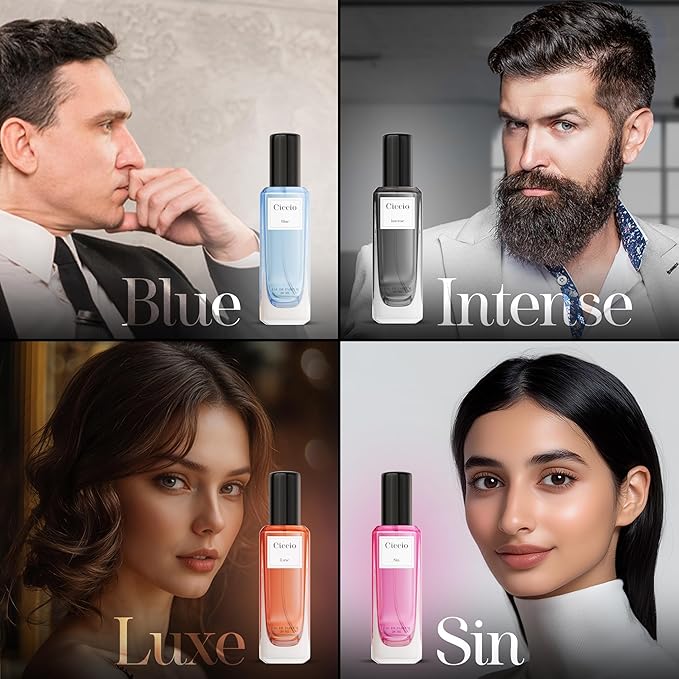 CICCIO Unisex Eau De Parfum Gift Set for Men & Women, 4 x 20ml Bottles Blue, Intense, Luxe & Sin, Premium Fragrance Set, Fresh Citrus, Floral & Woody Notes, Gift Set