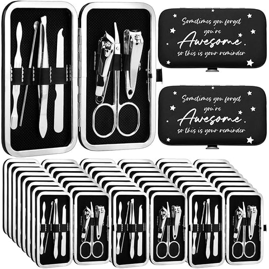 24 Set Manicure Kit Bulk Nail Clippers 7 in 1 Stainless Steel Grooming Nail Kit Employee Teacher Appreciation Gift Bulk Professional Pedicure Tool for Women Personal Care(Black)