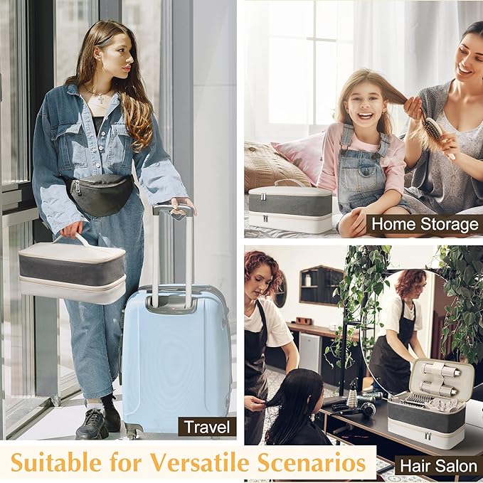 Travel Carrying Case for Shark Flex Style, Double Layer Hair Dryer Accessories Tools Storage Case, Waterproof PU Leather Organizer Bag for Shark Flexstyle/Dyson Airwrap Styler and Attachments (White)