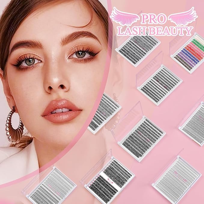 Individual Lashes 80D Mixed 0.05 Lash Clusters 14 Rows that Look Like Eyelash Extensions DIY Lash Extension Self Application At Home (80D-C-9-16mix)