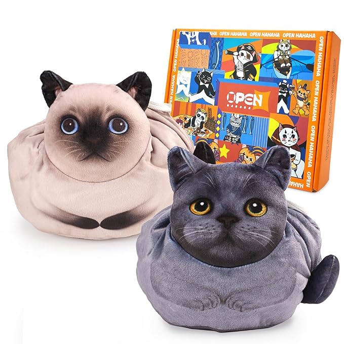 Openhaha Drawstring Travel Organizer, Cosmetic Pouch - Cat Gift for Women, Lay Flat Makeup Bag Gifts for Cat Lovers (2-Pack)