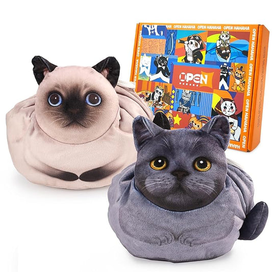 Openhaha Drawstring Travel Organizer, Cosmetic Pouch - Cat Gift for Women, Lay Flat Makeup Bag Gifts for Cat Lovers (2-Pack)