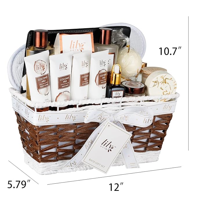Mothers Day Gifts for Mom Coconut Vanilla Spa Gift Basket for Women 18 Pcs Luxury Bath & Body Set with Shower Gel | Relaxing Self Care Pampering Gifts for Her, Birthday, Christmas, Bridal Shower