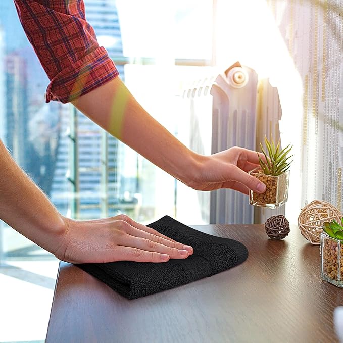 Utopia Towels 12 Pack Premium Wash Cloths Set, 12 by 12 Inches, 100% Cotton Ring Spun, Highly Absorbent and Soft Feel Essential Washcloths for Bathroom, Spa, Gym, and Face, Black