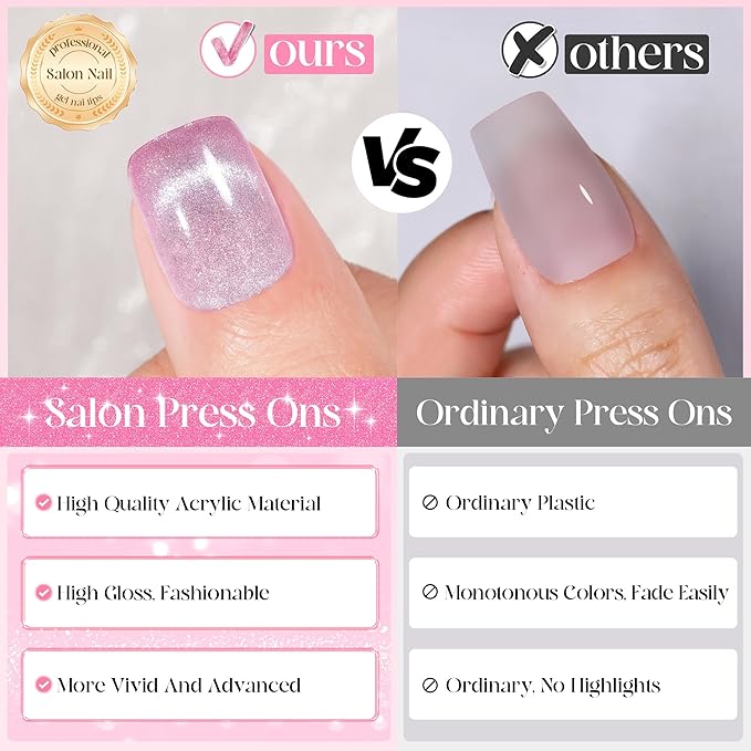Press on Nails Short 10 Styles, Jofay Fashion 240Pcs Salon-Like Fake Nails with Cat Eye Nails & French Tip Press on Nails Designs, Artificial Acrylic Nails Gel Glue on Nails Stick on Nails for Women
