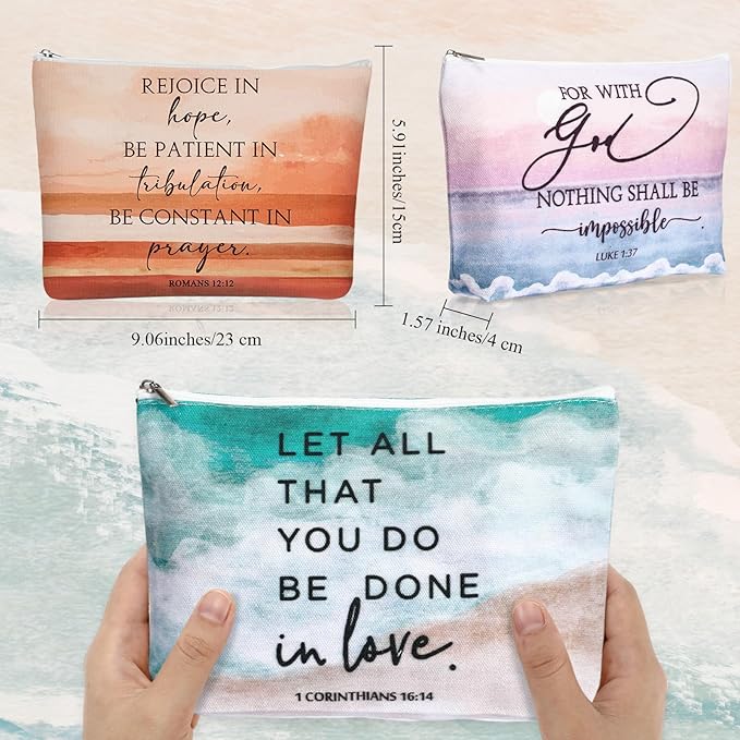 10Pcs Christian Gifts for Women Religious Cosmetic Bags Inspirational Bible Verse Pencil Pouch Canvas Makeup Bags Bulk with Zipper for Mother Sister Church Favors
