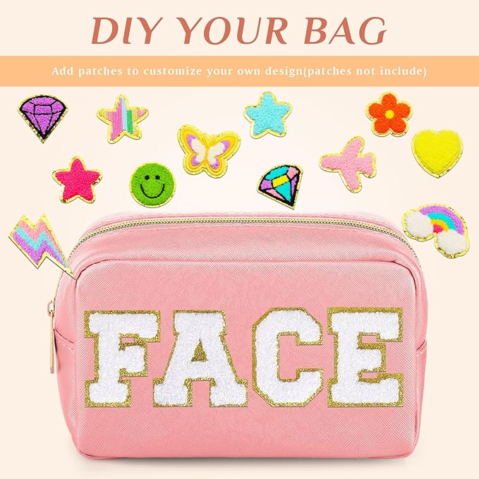 Sweetude 10 Pcs Preppy Makeup Bag Bulk Cosmetic Bag Bridesmaid Gift Wedding Day Bachelorette Party Favor Toiletry Pouch DIY PU Leather Skincare Pouch for Women(Classic Color)