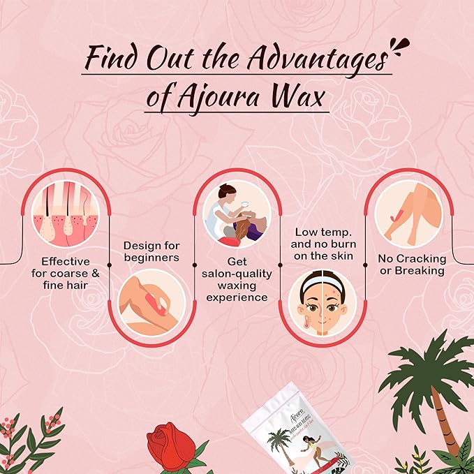 Ajoura 1lb Hard Rose Wax Beans for Full Body Hair Removal - Bikini, Face, Eyebrow, Back, Chest, Legs, Armpit, Upper Lip, Refill for Wax Warmer Kit (Pink)