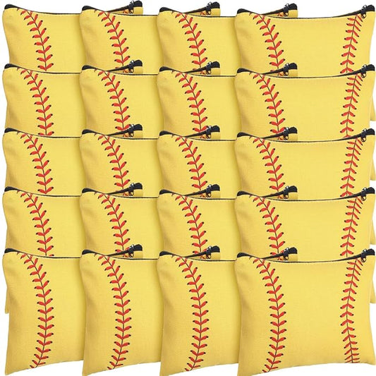 Eccliy 20 Pcs Softball Makeup Bags Bulk Sport Team Gifts Softball Cosmetic Bag Accessories for Women Toiletry Zipper Pouch Travel Canvas Gifts Stuff for Party Team Players Lover