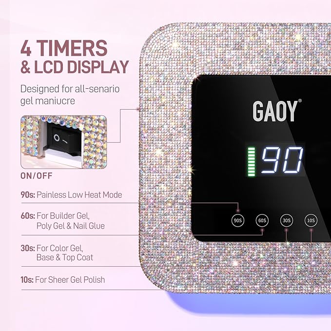 GAOY Cordless UV LED Nail Lamp for Gel Nails, Rechargeable UV Light, Professional Nail Dryer with 4 Timers, Automatic Sensor and Sensitive Mode for Fast Curing, AB Diamond