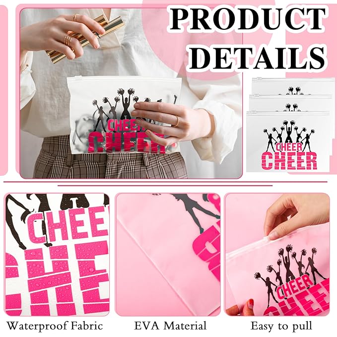 91 Pcs Cheerleader Gifts Kit Zipper Portable Cheer Makeup Bag Keychain Black Cheer Bracelets 1 Bag Waterproof Stickers for Women Girls Cheerleader Teammates