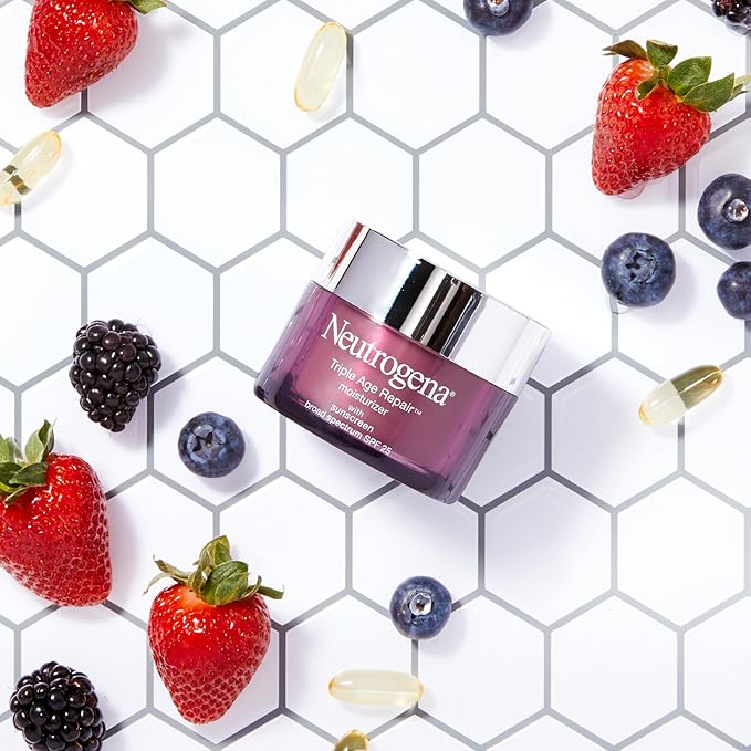 Neutrogena Triple Age Repair Face Moisturizer - with Hexinol Technology & Vitamin C, Anti-Wrinkle Face Cream with SPF 25, Visibly Reduces Wrinkles & Firms Skin, 1.7 oz