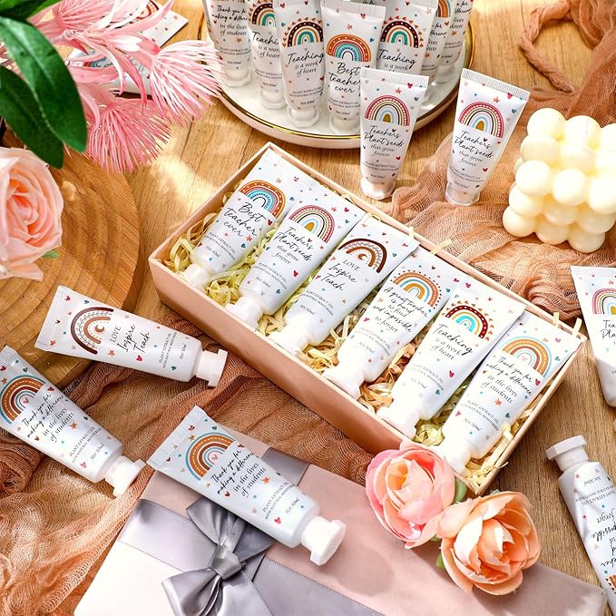 36 Pcs Teacher Appreciation Hand Cream Gifts Boho Rainbow Graduation End the Year Thank You Teacher Gifts for Women Travel Size Hand Cream Christmas Moisturizing Hnad Lotion