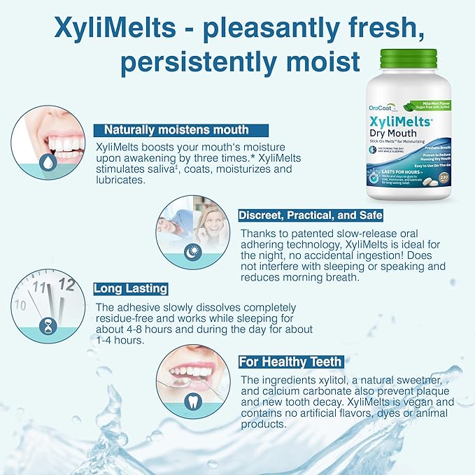 Oracoat XyliMelts for Dry Mouth Night Time or Day - Moisturizing Dry Mouth Adhering Discs, Sugar Free with Xylitol, 230 Count, Mint Flavor, 8-Hour Relief