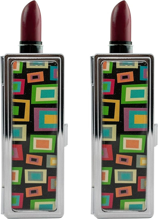 Stephanie Imports Set of 2 Rectangular Vintage Lipstick Cases With Glass Mirror (Retro Squares)