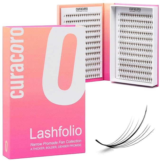 Curacoro LashFolio Narrow Wispy Fans, Handmade Volume Eyelashes, 5D To 10D, C CC D Curl, 0.03~0.07 mm, 8-13mm Mix Length, Professional Long-Lasting Promade Lash Fans (7D-0.05 C 8mm-13mm)