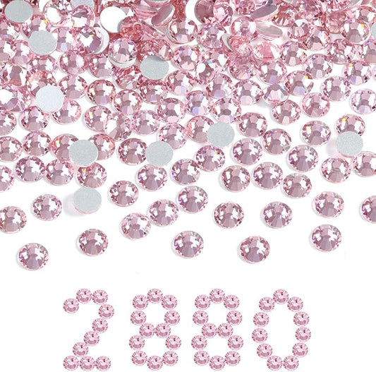 Beadsland Flatback Rhinestones Bulk,2880pcs Pink Rhinestones for Nails Crafts Clothes DIY Decoration, Light Rose/Light Pink, SS30, 6.3-6.5mm