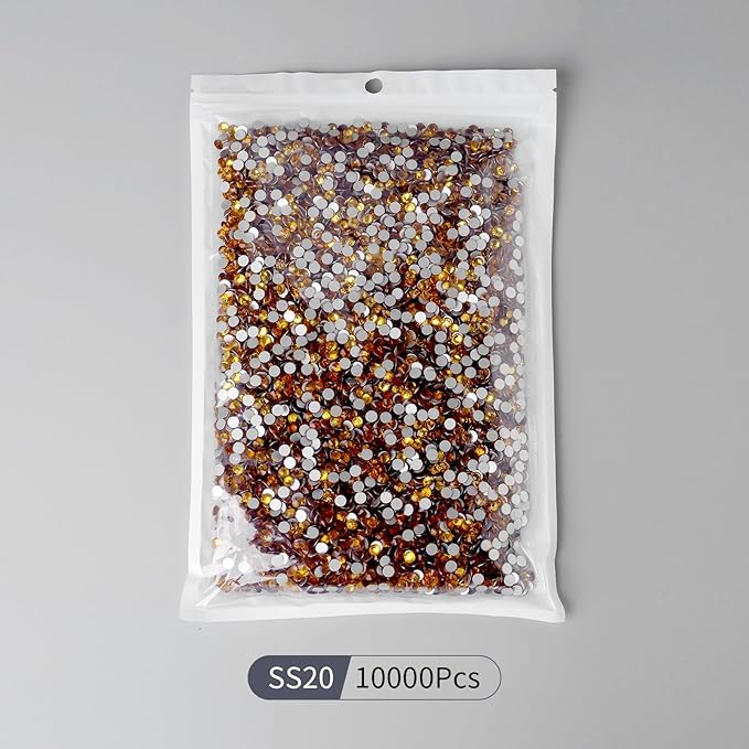 10000PCS Gold Yellow Rhinestones Bulk, Flat Back Crystal Glass Stone Round Gems,SS20, 4.6-4.8mm