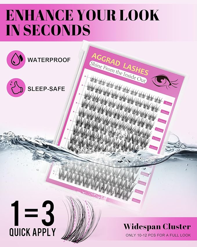 Magic Lash Clusters Kit 8-18mm Volume Wispy Fluffy Eyelashes Cluster Extension Kit D Curl Individual DIY Fake Lashes Extension Kit with Lash Bond and Seal Waterproof False Eyelashes Clusters Kit