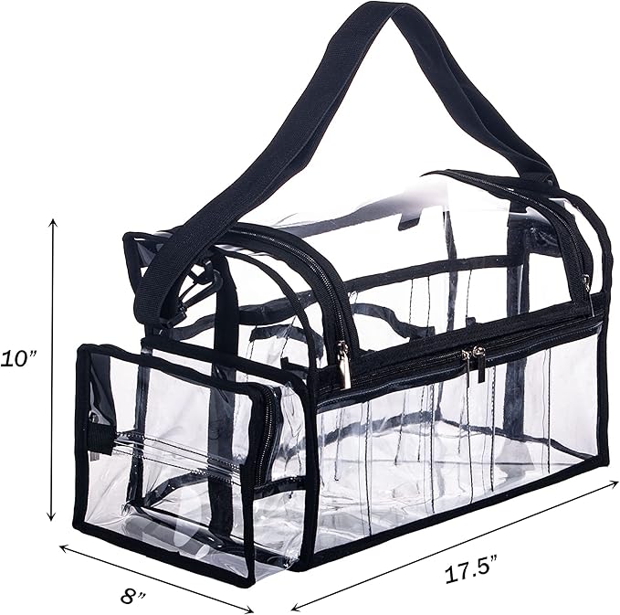 Large Professional Free Standing Clear PVC Makeup Artist Set Bag Transparent Makeup Brush Buddy Make up Kits Organizer Carry All MUA Travel Cosmetic Bag with 8 Dividers and Tissue Holder
