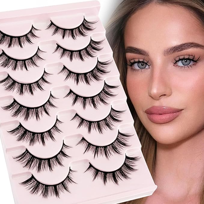 Manga Lashes Cat Eye Lash NINGLASH False Eyelashes Natural Look Wispy Fake Eyelash 13mm Faux Lashes Strips 7 Pairs Lash Pack