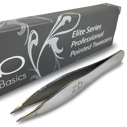 Elite Series Pointed Tweezers - Sharp Precision Tips + Surgical Grade Stainless Steel Tweezer for Professional Eyebrow and Facial Hair Removal
