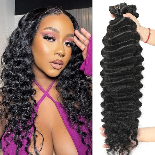 Loose Deep Wave Bundles 3 Brazilian Bundles Human Hair 14 16 18 Inch 100% Unprocessed Raw Wavy Human Hair Bundles Short Weave Curly Hair Extensions Natural Black Color for Black Women