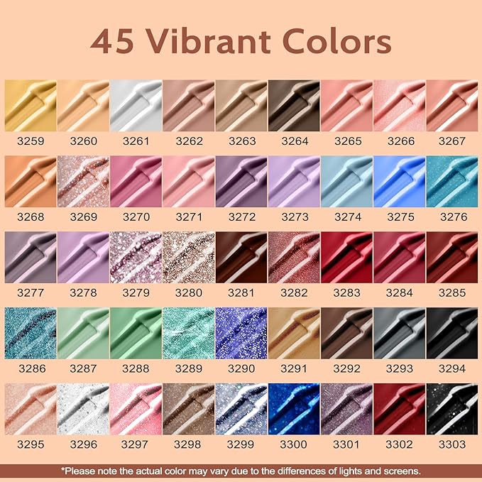 Lavender Violets 73 Pcs Gel Nail Polish Kit with U V Light, 45 Colors with Nail Primer,Builder Base,Matte & Glossy Top Coat Soak Off Manicure Tools Gifts for Women LA07