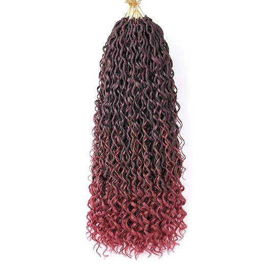 Aipin New Goddess Locs Crochet Hair 22 Inch Boho River Locs Hippie Locs Wavy Crochet With Curly Hair In Middle And Ends Braids Hair Extensions (8Packs,22 inch, TBUG)