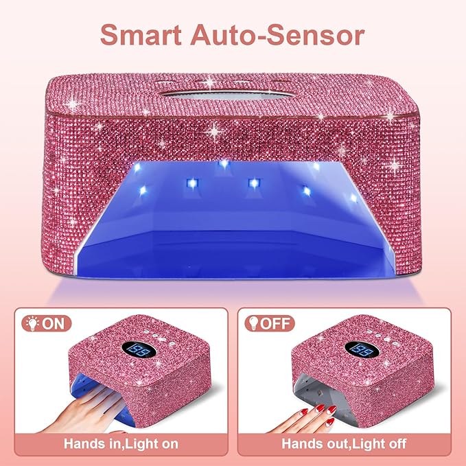 Cordless UV Nail Lamp, 54W Rechargeable UV Light for Gel Nails, Nail Dryer with 3 Timer Modes, Professional Quick Dry Curing Lamp for Salon & Home (Red Diamond)