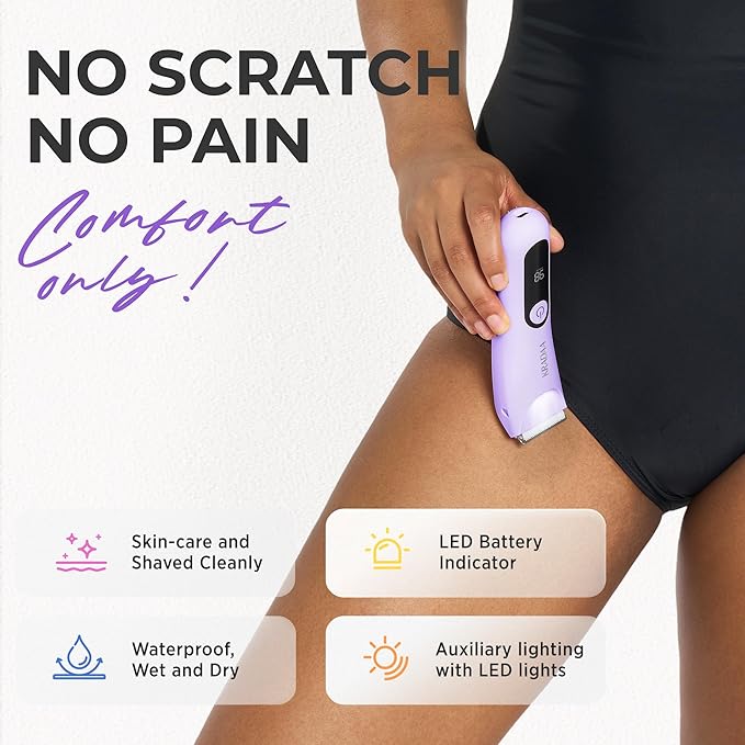 Bikini Trimmer for Women Pubic Hair: Painless Eletctric Razors for Women - Rechargeable Eletctric Shaver Waterproof IPX7 for Body Hair (Wisteria Purple)